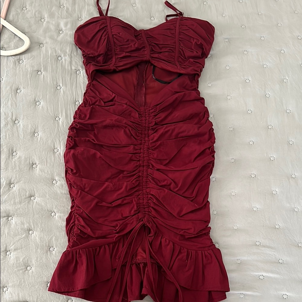 Elegant Burgundy Ruched Dress